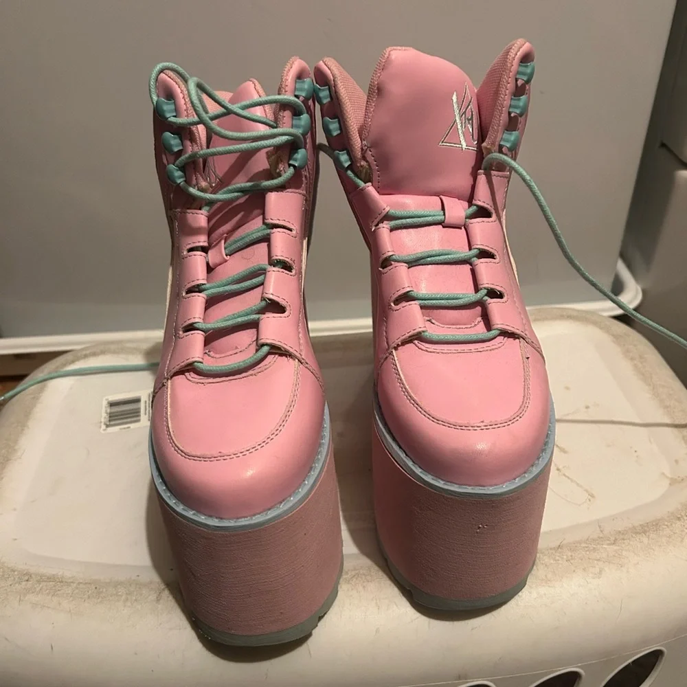 YRU Qozmo Bondage Rose Spike Platform Sneakers Pink and Blue - Picture 5 of 11